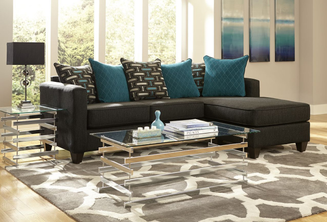 7830 Sofa with Reversible Chaise in Black and Blue